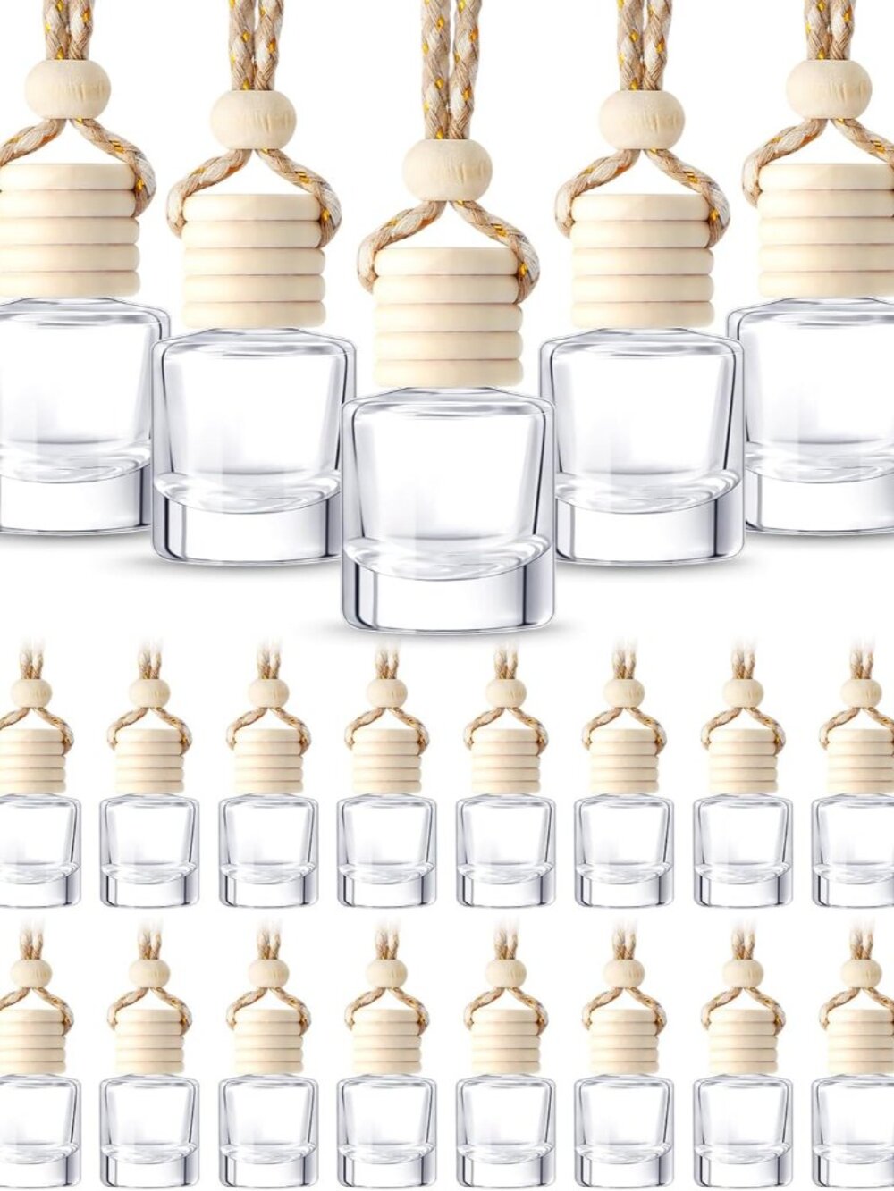 50 Pcs Hanging Car Freshener Car Diffuser Bottles with Wooden Caps Empty Glass P